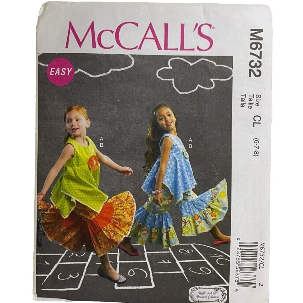 #M6732 McCalls Girls Top and bell bottom Pants Sewing Pattern